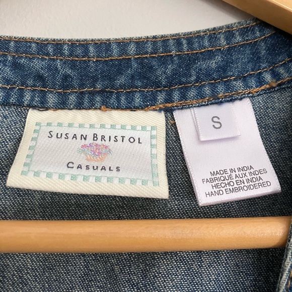 Susan Bristol denim patchwork vest button front embroidery beading boho S - Picture 5 of 5